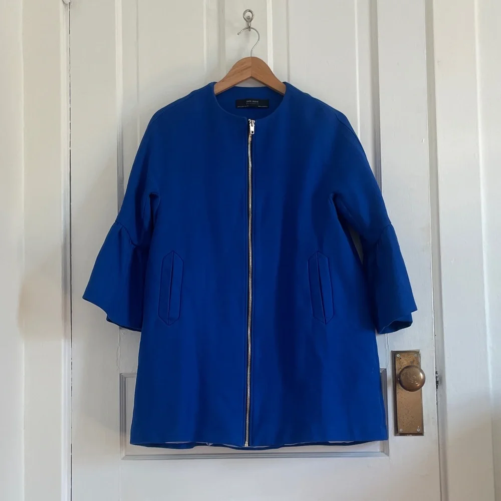 Zara Royal Blue Cape Jacket Women's Size Medium - Picture 2 of 9